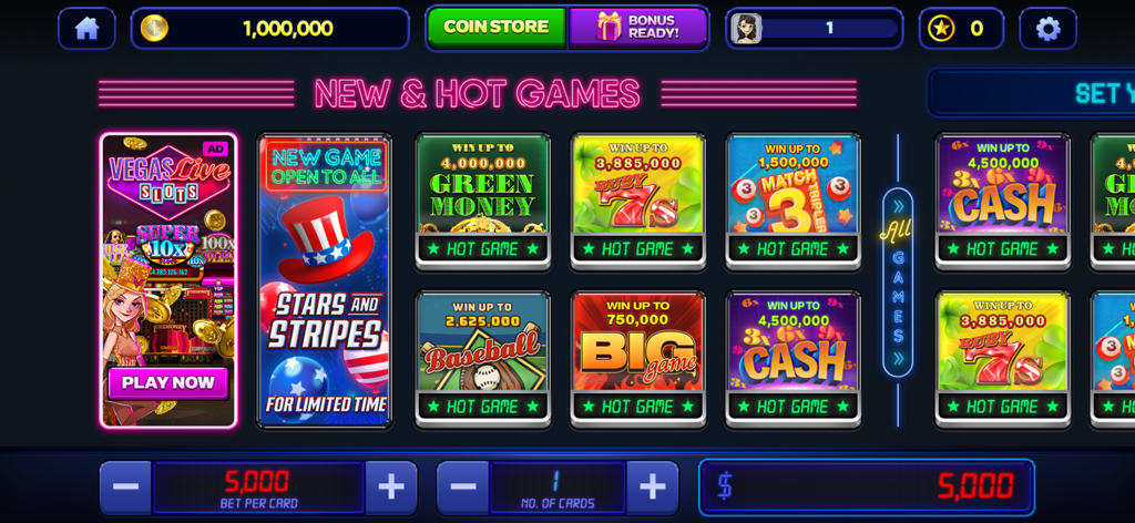 Vegas Lottery Scratchers - Una selección de juegos virtuales de tarjetas de rascar en el menú de la aplicación móvil Vegas Lottery Scratchers