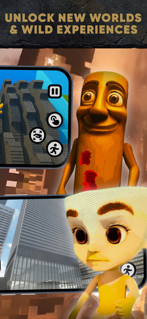 Teardown Game Mods & Maps - A promotional screenshot for Teardown Game Mods and Maps showing voxel-style character skins and custom game environments.