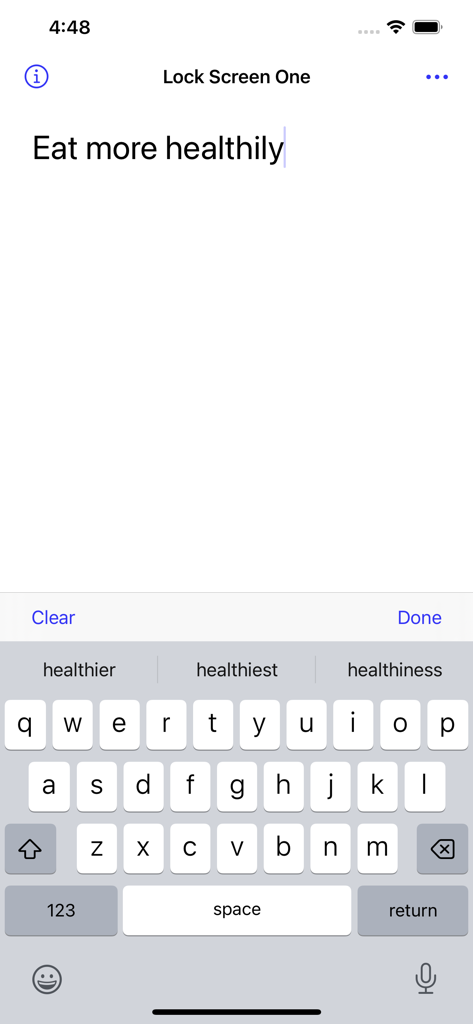 Any Text · Widgets - Interface for editing text for a custom lock screen widget in the Any Text app.