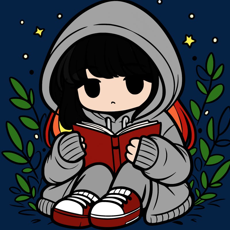 girl in oversized hoodie reading a book