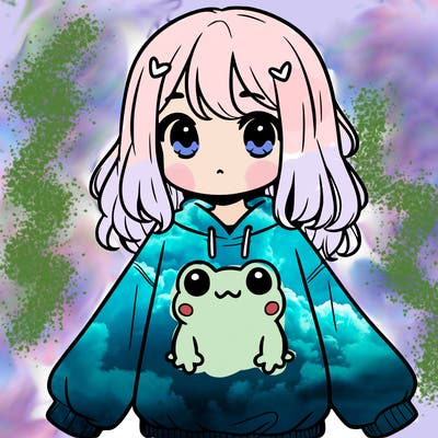 girl wearing frogging sweatshirt