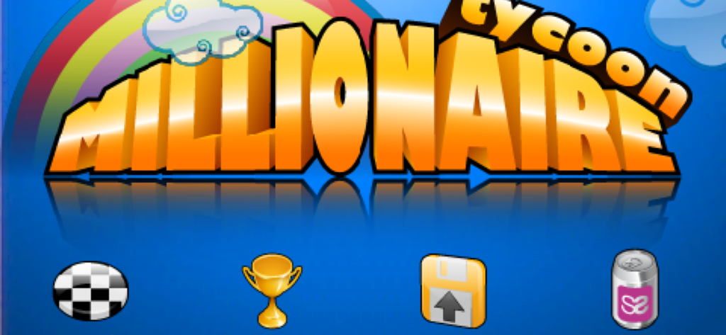 MILLIONAIRE TYCOON™ - Écran de titre du jeu mobile Millionaire Tycoon avec des icônes de navigation du menu principal