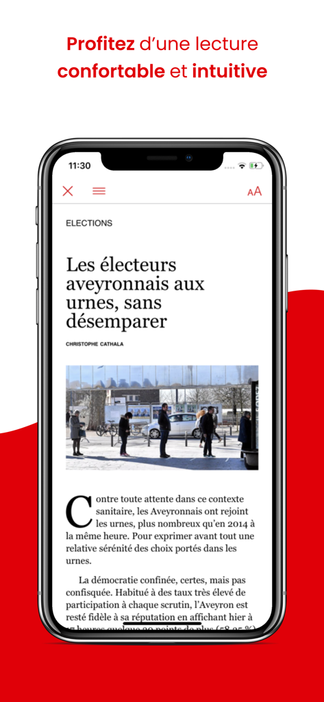Centre Presse Le Journal - Smartphone screen showing a local news article from Centre Presse Aveyron with a clean and intuitive reading layout.