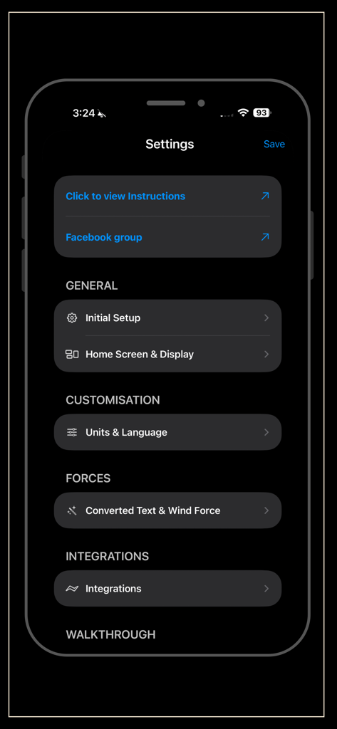 Forecast Pro - Forecast Pro app settings screen showing customization and integration options