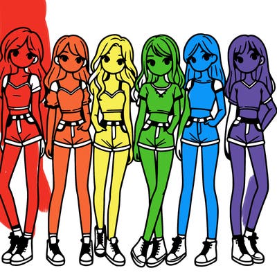 a group of girls wearing crop tops and shorts