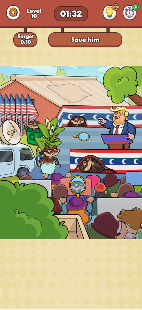 Help Them - Tricky Puzzle - A hidden object puzzle level in Help Them Tricky Puzzle where the player must find hidden threats to save a character at a podium
