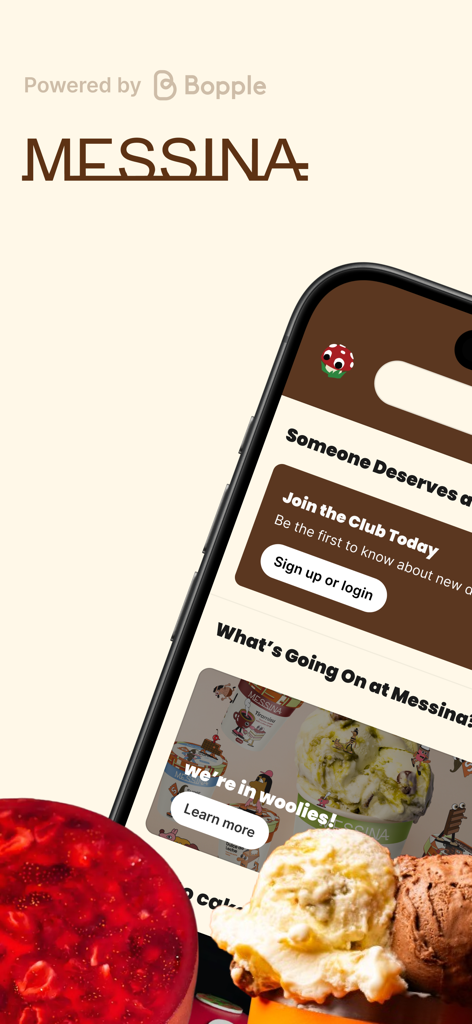 Gelato Messina - Gelato Messina mobile app screen showing loyalty club rewards and artisanal desserts