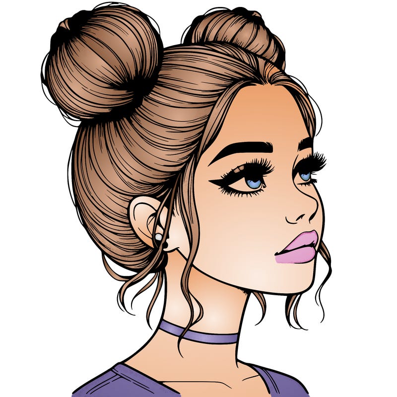 realistic girl with buns on the top of her head