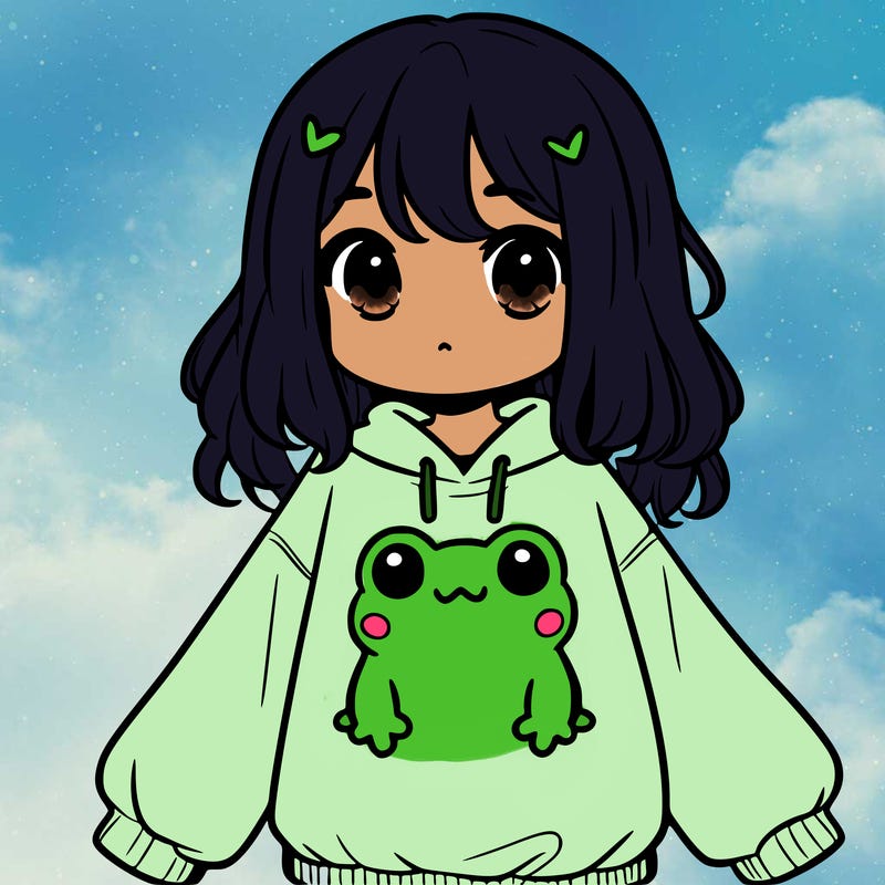 girl wearing frogging sweatshirt