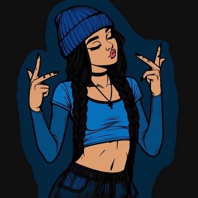 realistic teenage girl with braids and a beanie and crop top doing 🫶🏼