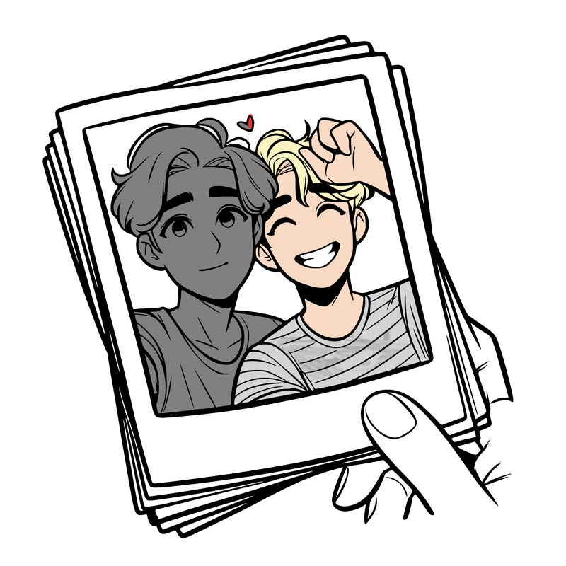 realistic, best friends taking a polaroid picture