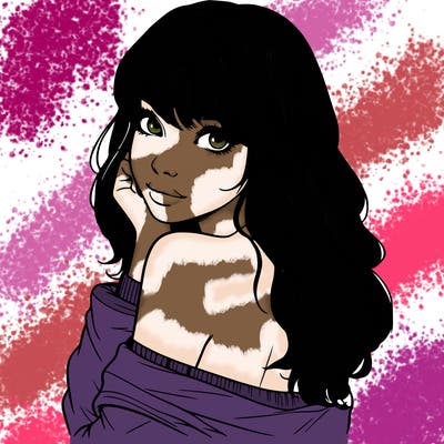 realistic girl with bangs looking over her shoulder