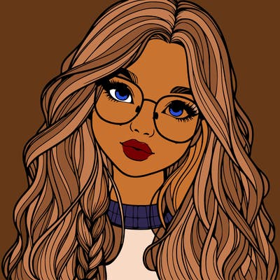 girl with long hair and freckles and glasses realistic