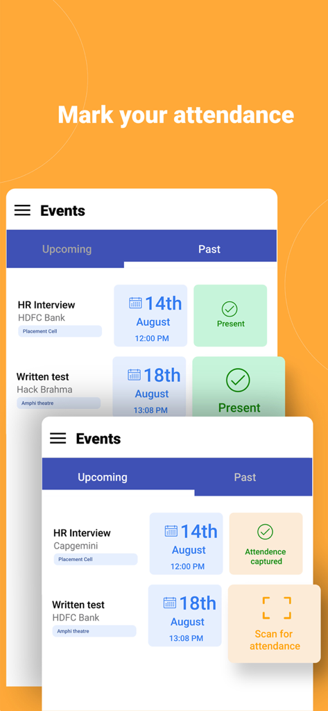 The Superset app interface showing a list of career events and the option to mark attendance.