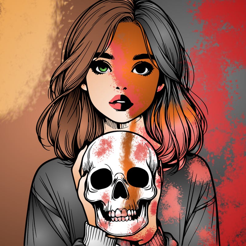 realistic girl holding a skull