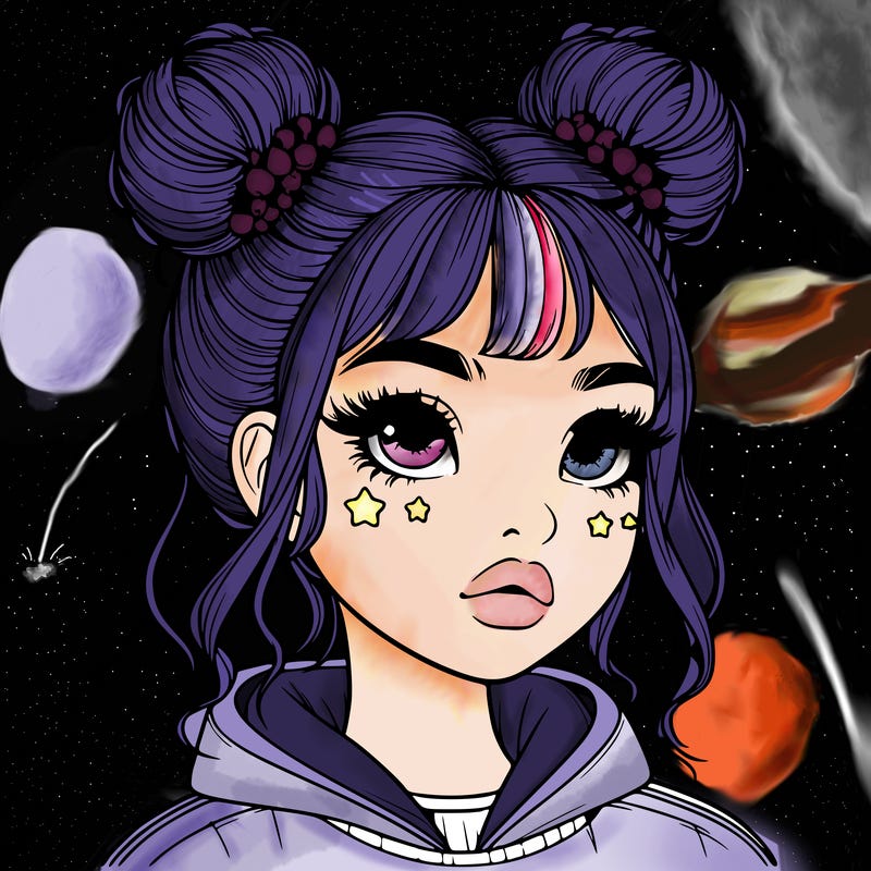 realistic girl with space buns