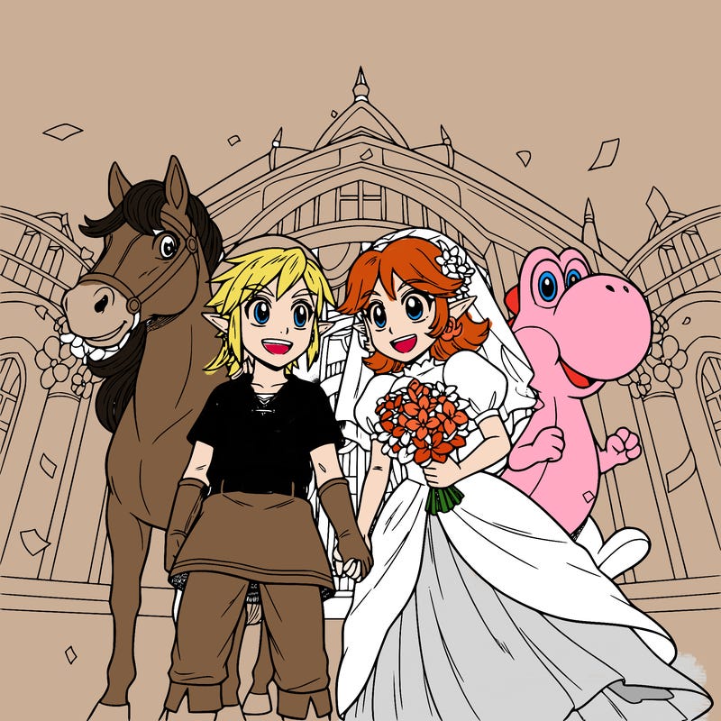 link from the legend of zelda and daisy from super mario getting married