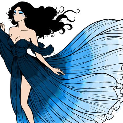 realistic woman in dress flowing the the wind