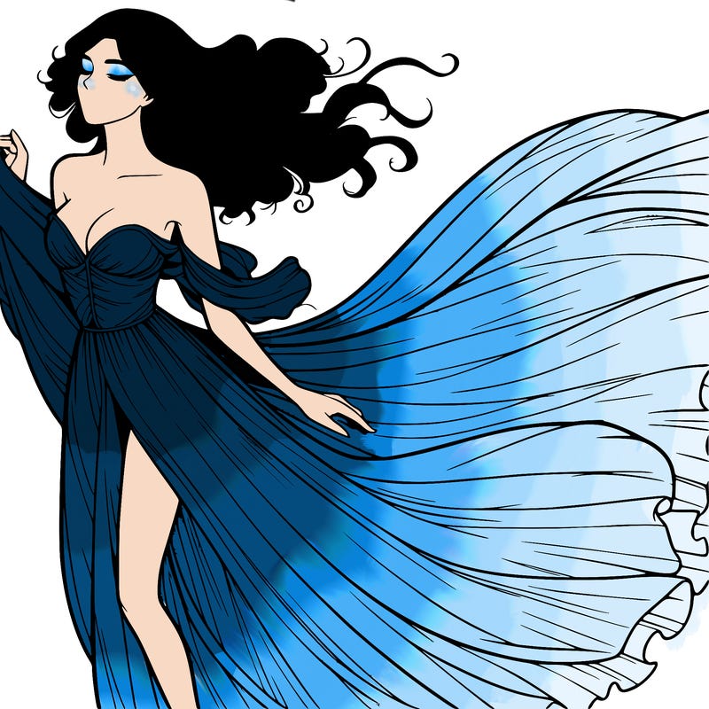 realistic woman in dress flowing the the wind