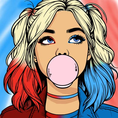 realististic girl blowing bubble -gum