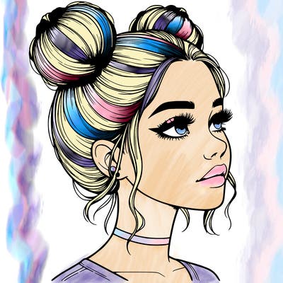 realistic girl with buns on the top of her head