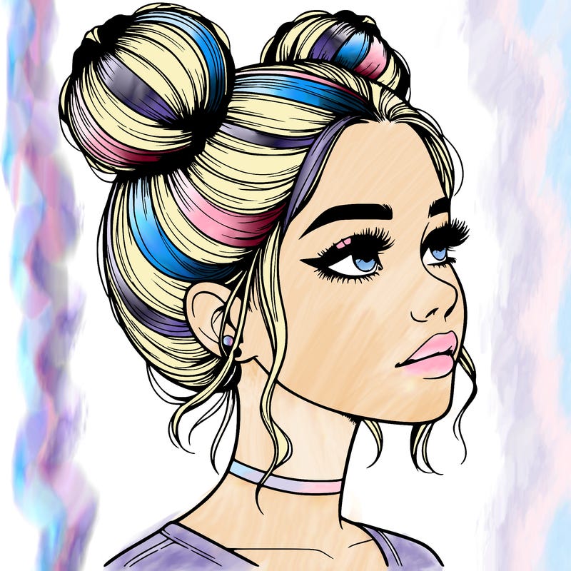 realistic girl with buns on the top of her head