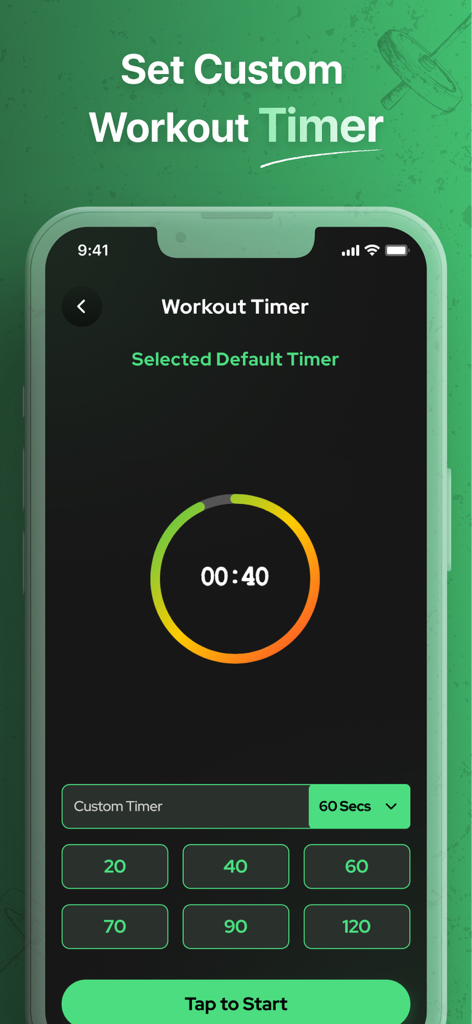 30 Day Workout - Home Fitness - User interface for setting a custom workout timer in a fitness app