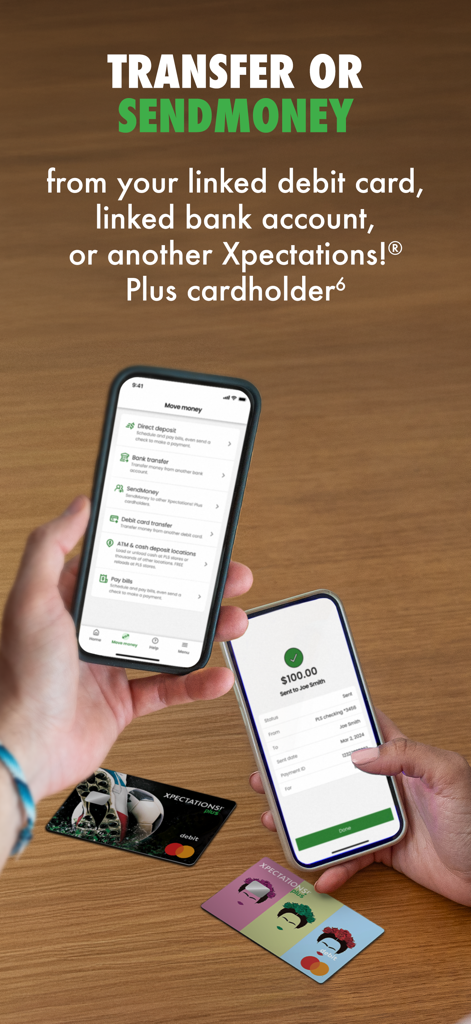 Xpectations!® Plus - Zwei Personen nutzen die Xpectations! Plus mobile App, um Geld zu senden und zu überweisen