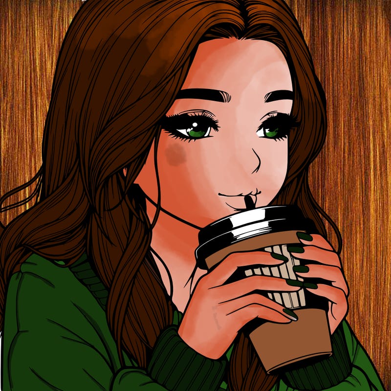 realistic girl drinking coffee