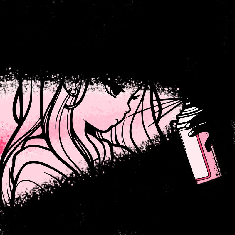 a realistic girl spray painting