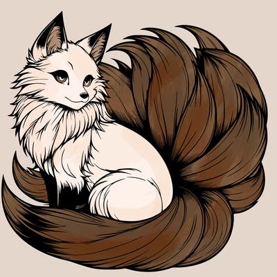 realistic detailed 9 tailed anime fox