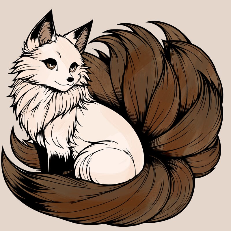 realistic detailed 9 tailed anime fox