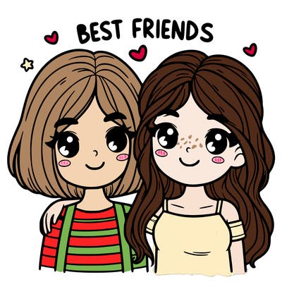 best friends one with short hair one with long hair