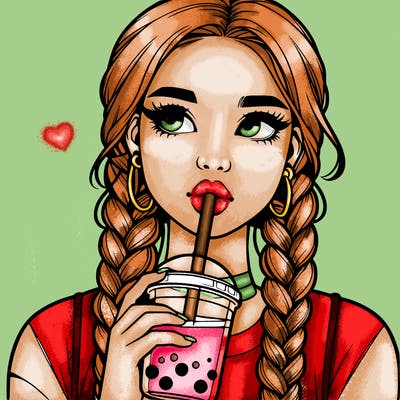 realistic girl with braided hair drinking boba