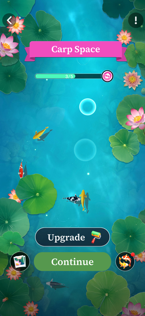 Zen Spell - Word Puzzle - A serene koi pond with lily pads and pink flowers in the Zen Spell word puzzle game