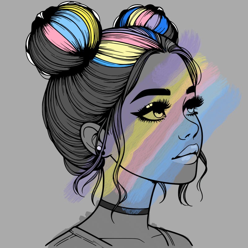 realistic girl with buns on the top of her head