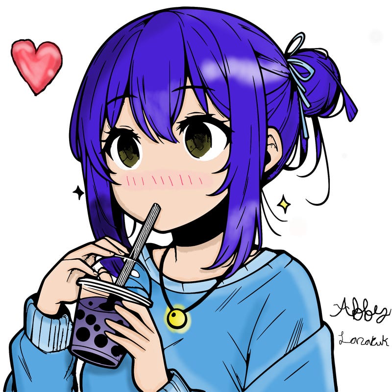 manga character drinking boba