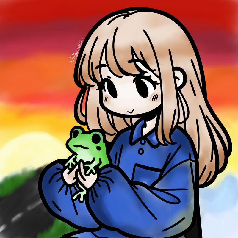 girl with long hair and a oversized shirt. and she is holding a frog