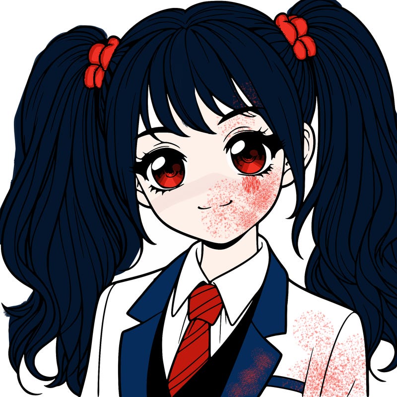 realistic girl with two ponytails and a suit on