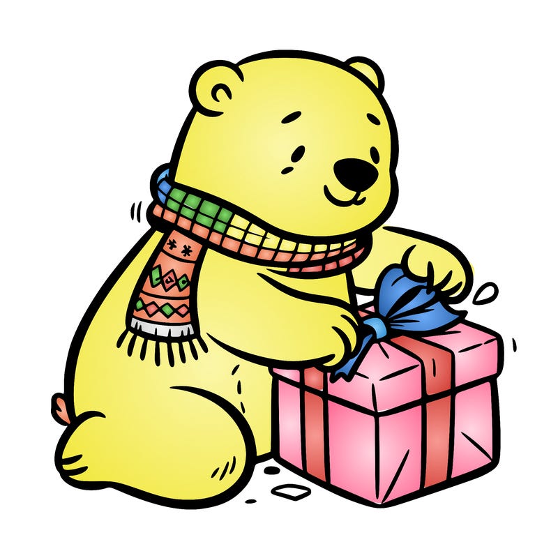polar bear wrapping a present