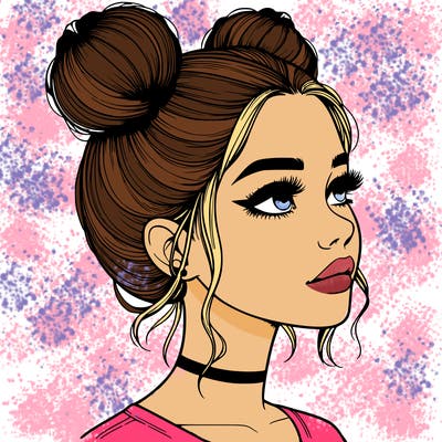 realistic girl with buns on the top of her head