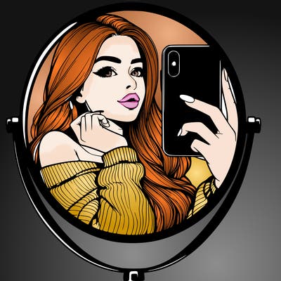realistic girl taking mirror selfie beautiful