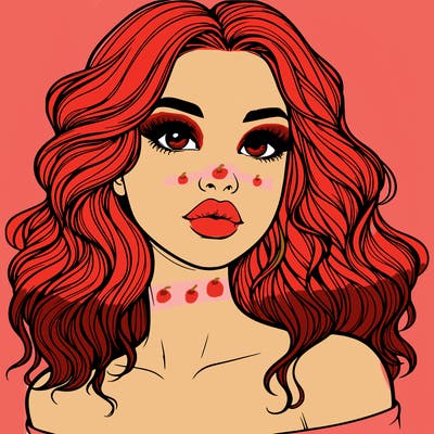 realistic girl with wavy hair and lips