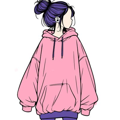 realistic girl with a oversized sweatshirt on and a bun