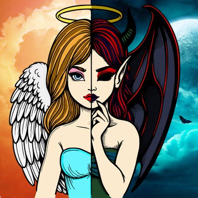 realistic angel half demon