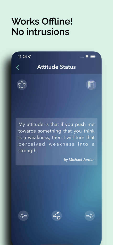 A mobile app screen displaying an inspirational attitude status quote by Michael Jordan