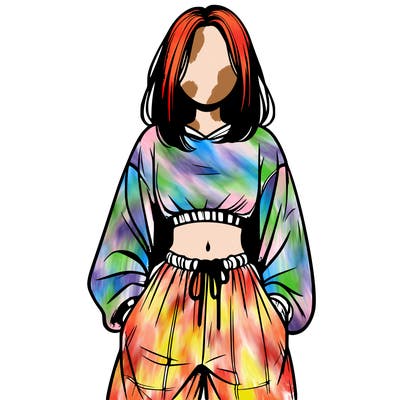 realistic girl faceless with baggy pants and a crop top