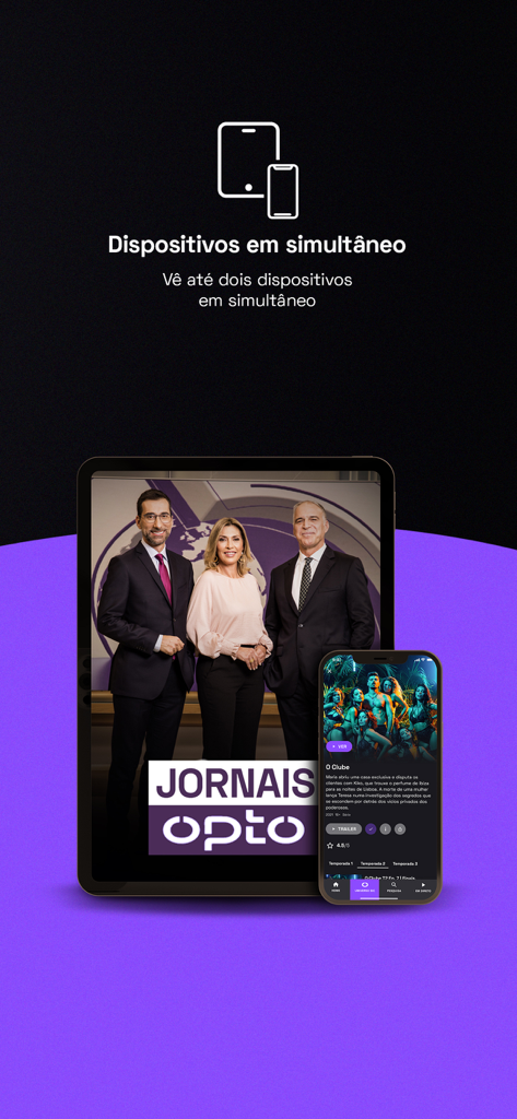 Aplicación Opto SIC transmitiendo noticias y programas portugueses en iPhone y iPad simultáneamente.