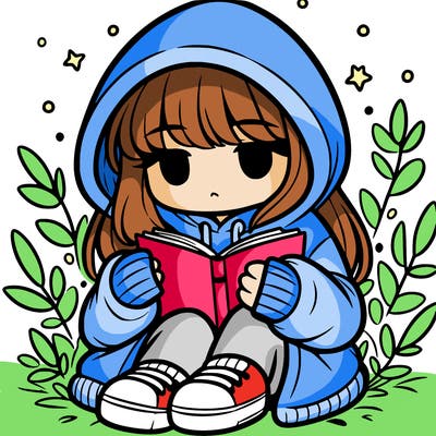 girl in oversized hoodie reading a book