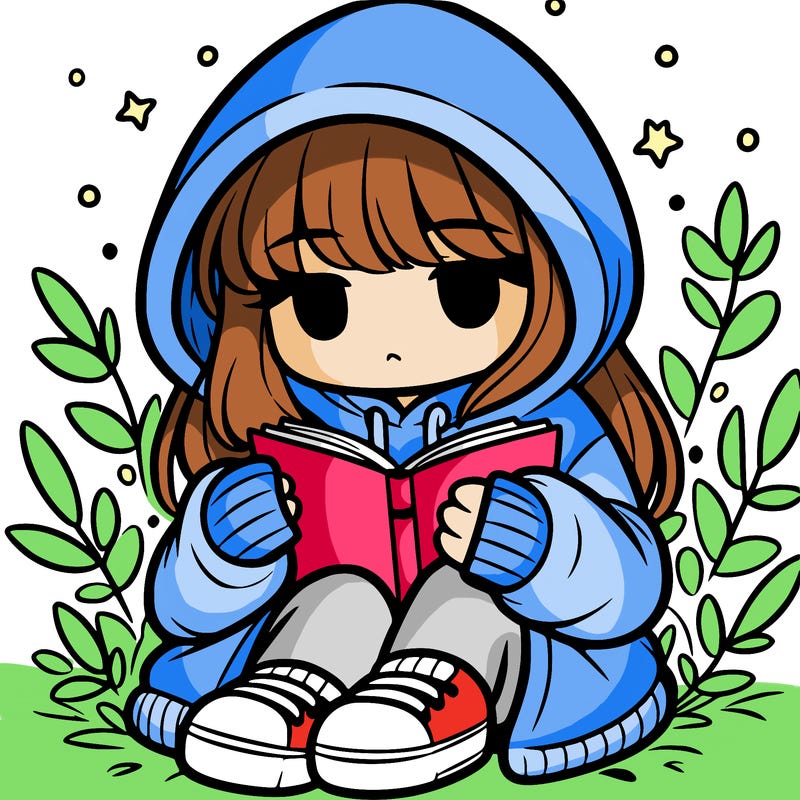 girl in oversized hoodie reading a book